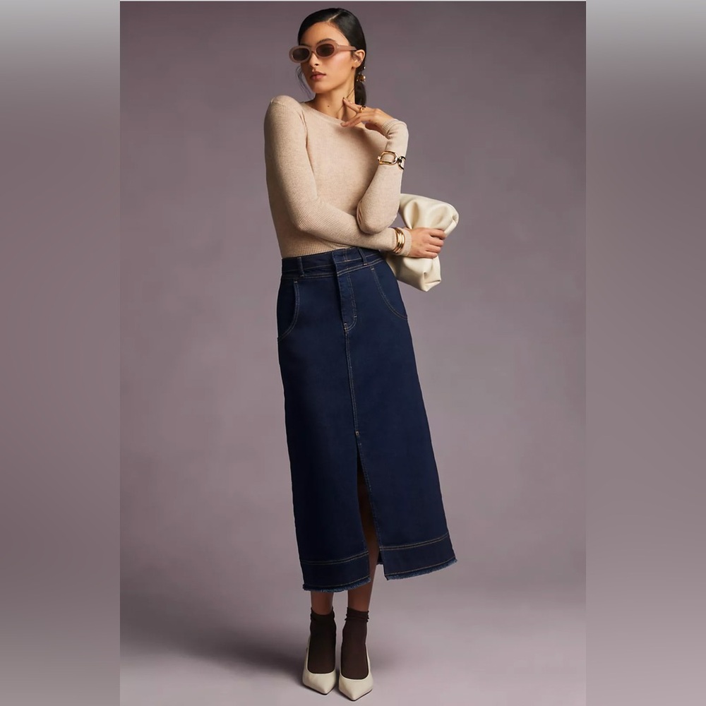 Anthropologie Pilcro Slit-Front Denim Skirt in Dark Denim size 6US NWOT